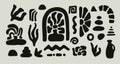 Set of abstract hand-drawn decorative elements for design. Doodle stones, plants, vases, geometric shapes.